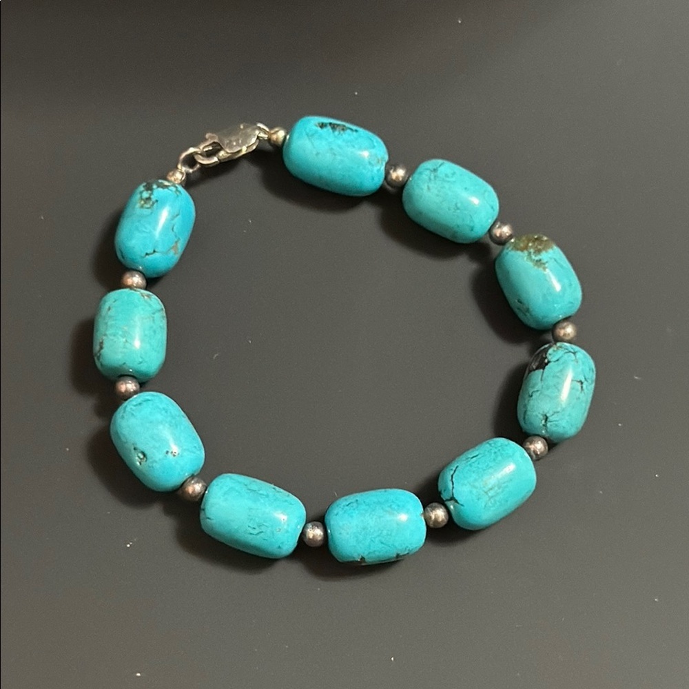 BEAUTIFUL STERLING SILVER 925 Turquoise Beaded Bracelet
